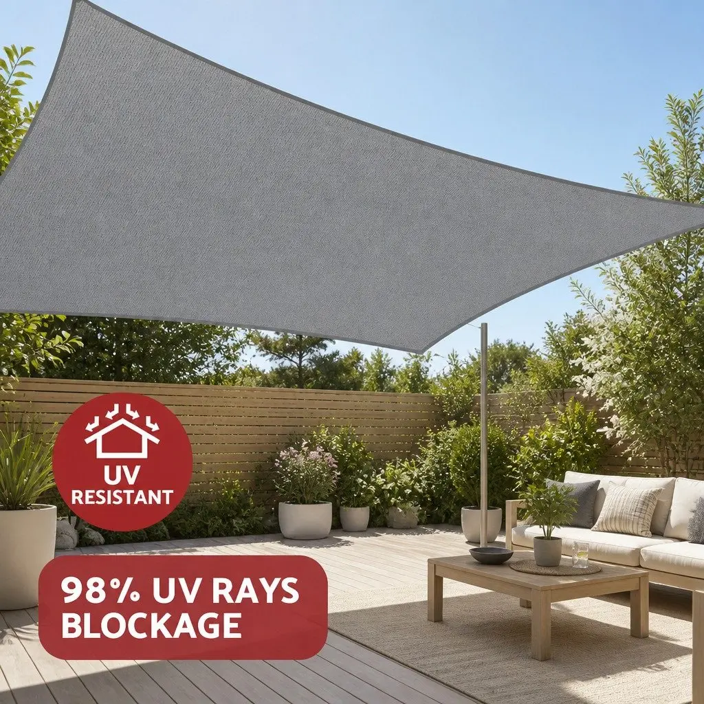 Rectangle Shade Sail Canopy Polyethylene Fabric 4x7m Grey