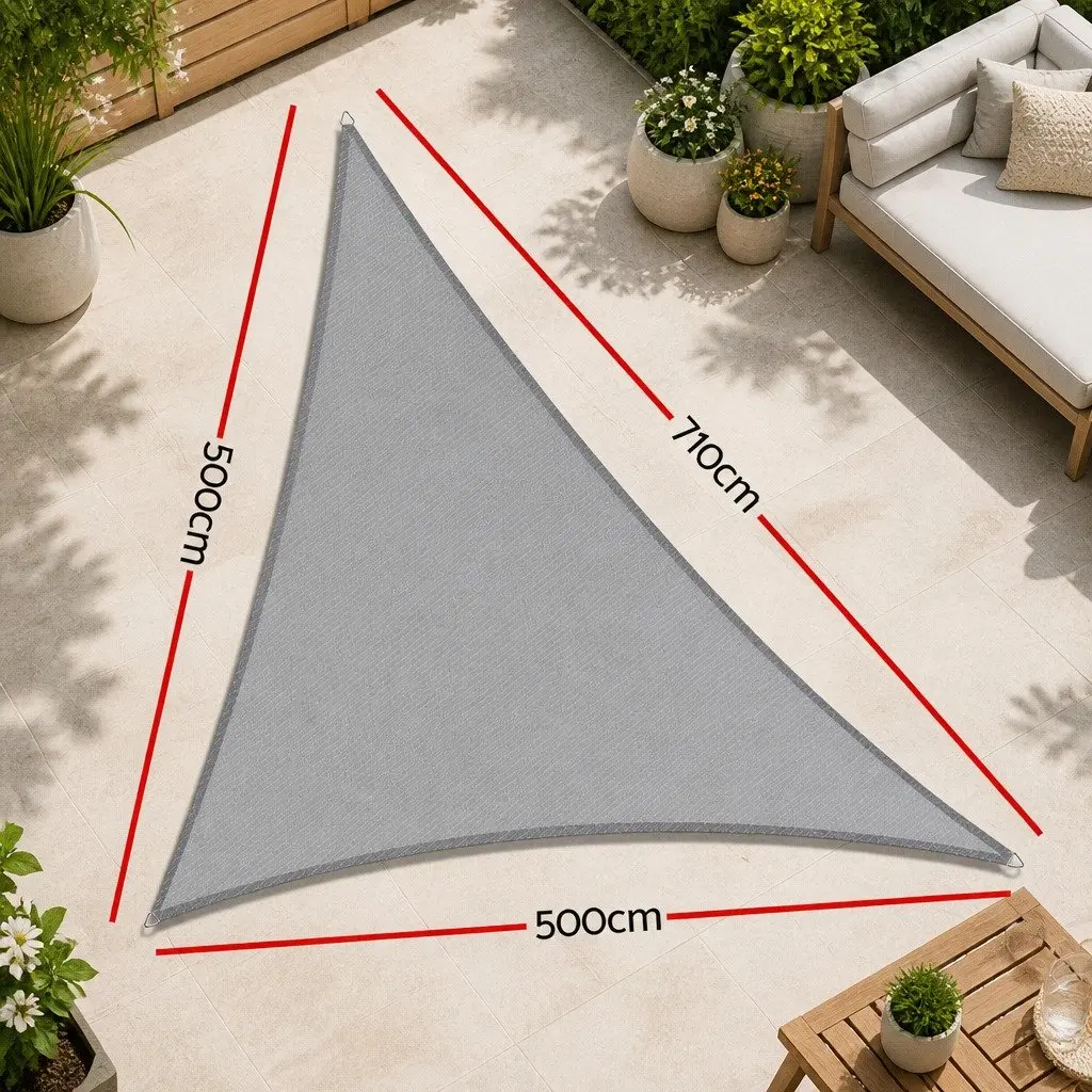 Triangle Shade Sail Cloth Canopy Polyethylene Fabric 5m x 5m x 7.1m Grey