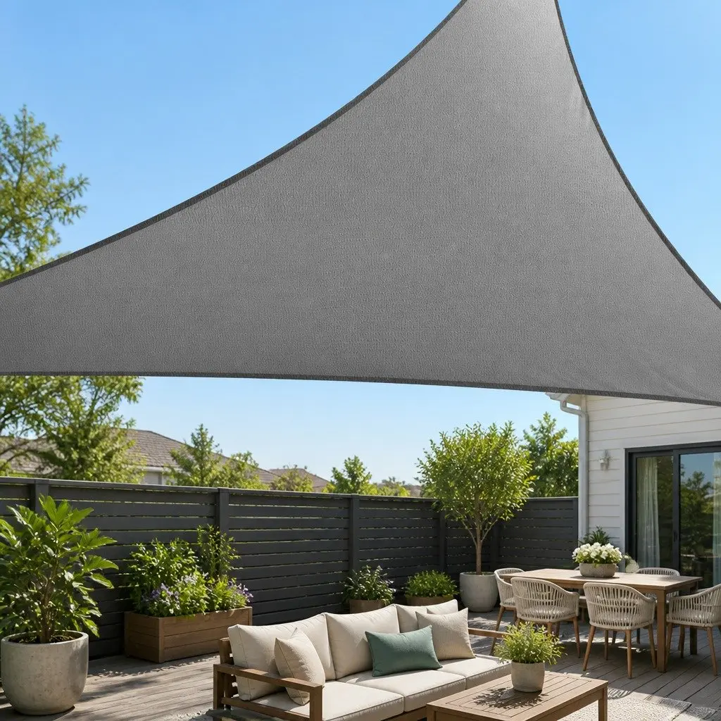 Triangle Shade Sail Cloth Canopy Polyethylene Fabric 5m x 5m x 7.1m Grey