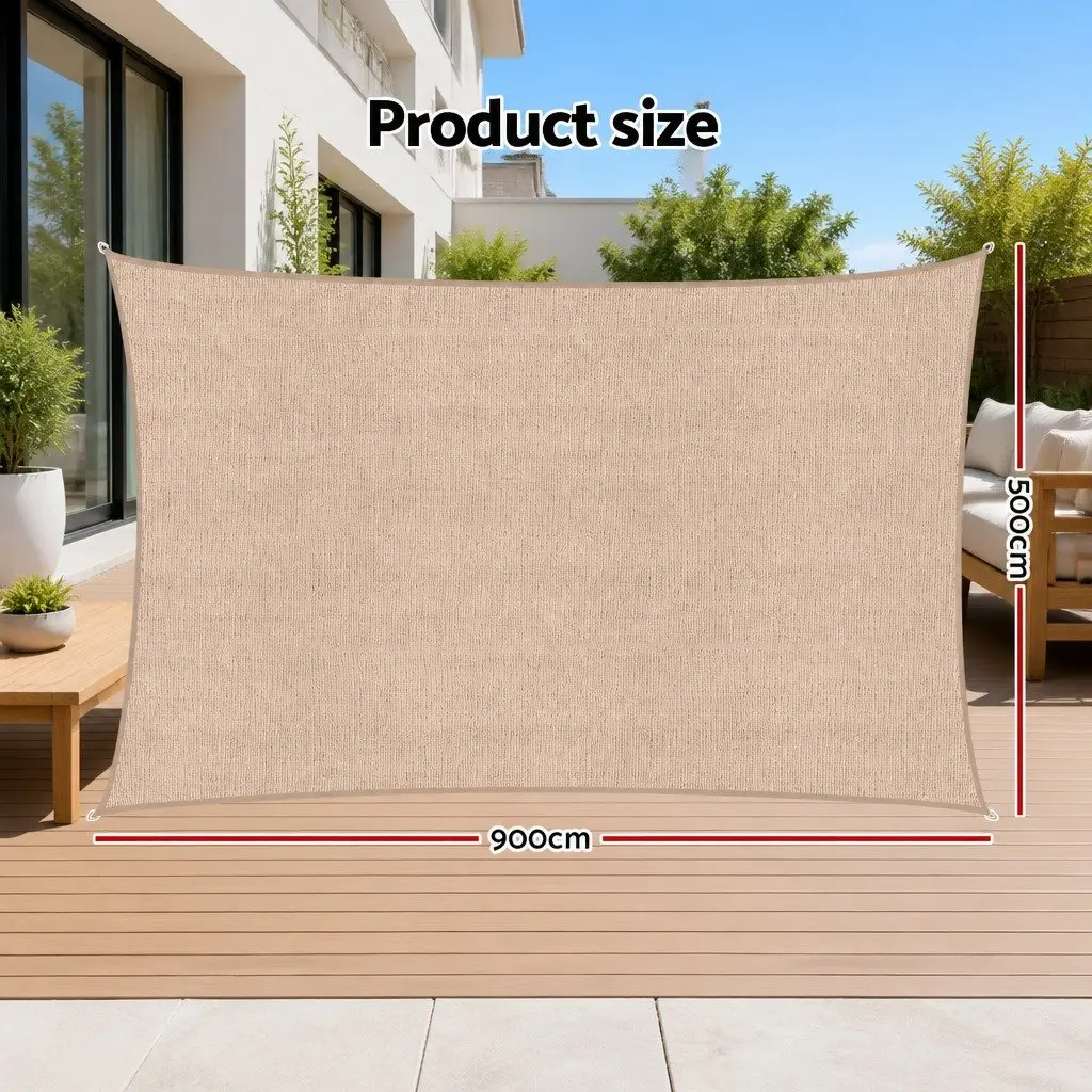 Rectangular Shade Sail Canopy Polyethylene Fabric 5x9M Beige