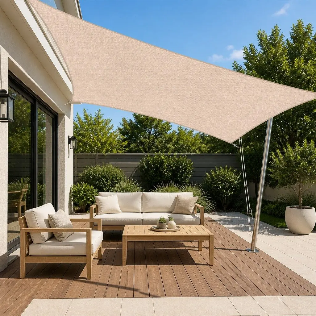 Rectangular Shade Sail Canopy Polyethylene Fabric 5x9M Beige