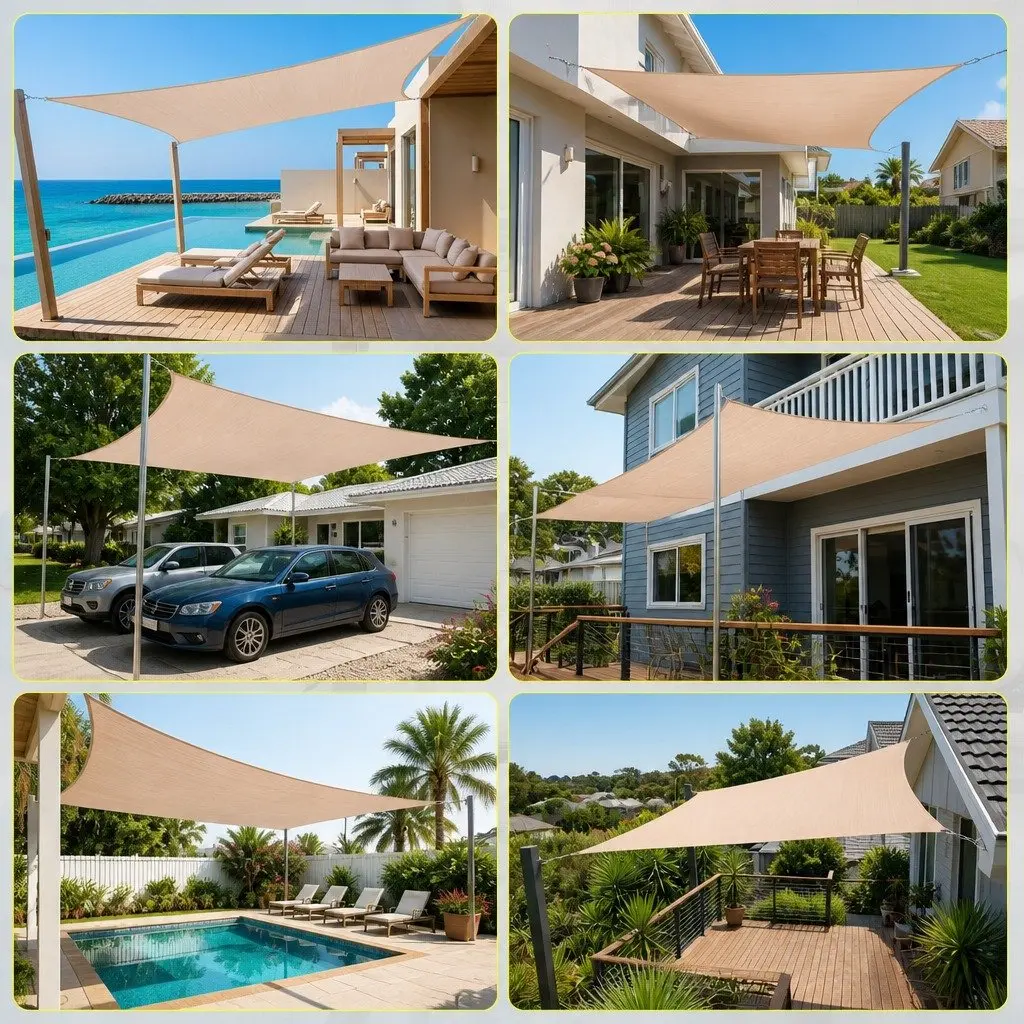Rectangular Shade Sail Canopy Polyethylene Fabric 5x9M Beige