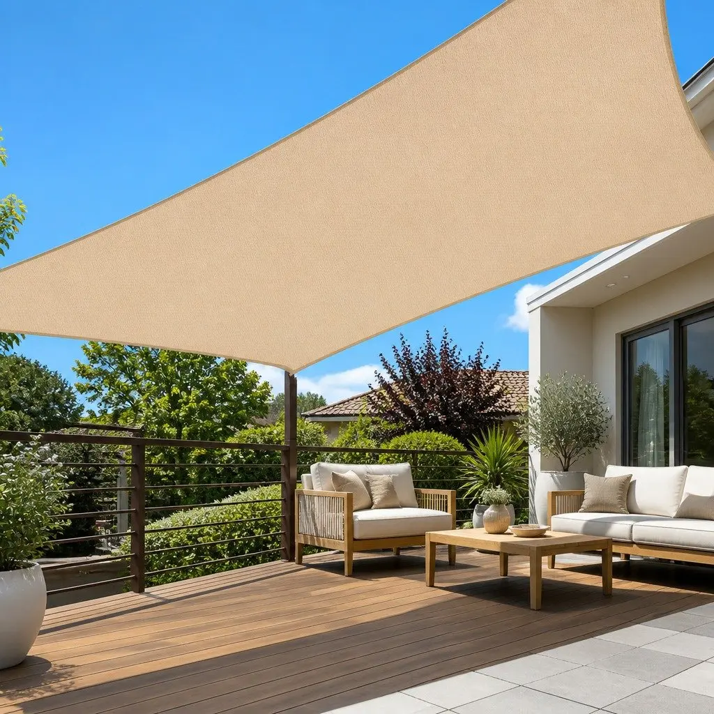 Rectangular Shade Sail Canopy Polyethylene Fabric 5x9M Beige
