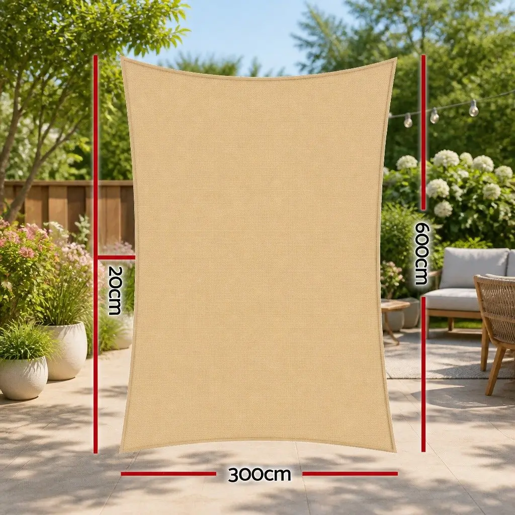Rectangle Shade Sail 3x6m Sand UV Protection Outdoor Patio Pool Deck Sunshade