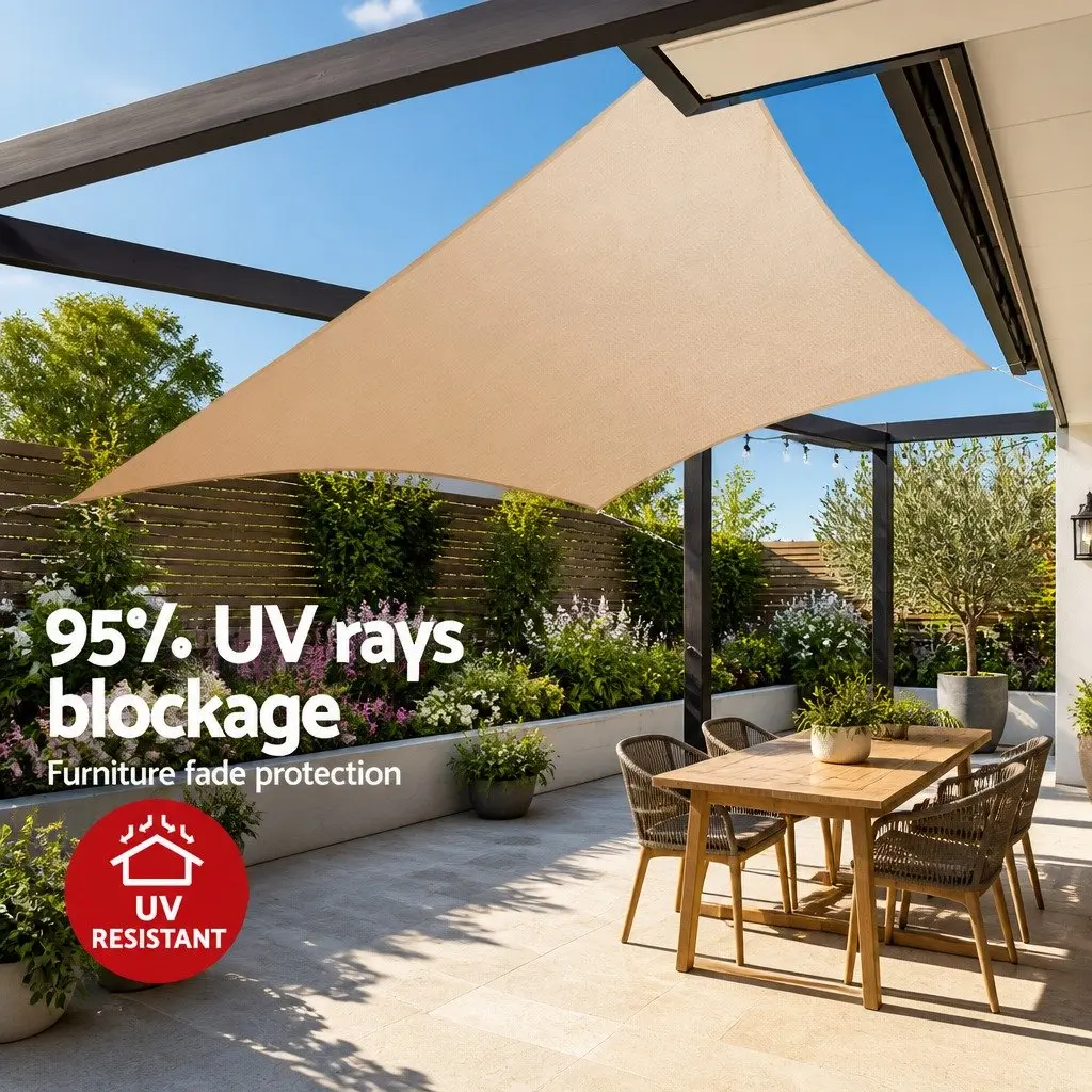 Rectangle Shade Sail 3x6m Sand UV Protection Outdoor Patio Pool Deck Sunshade