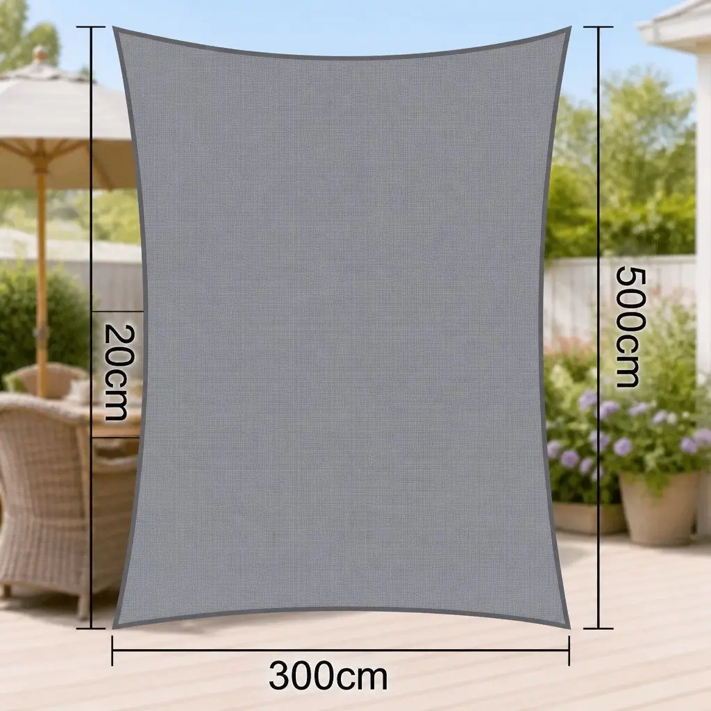 Shade Sail Polyethylene 3x5m Rectangle Grey 280GSM UV Protection