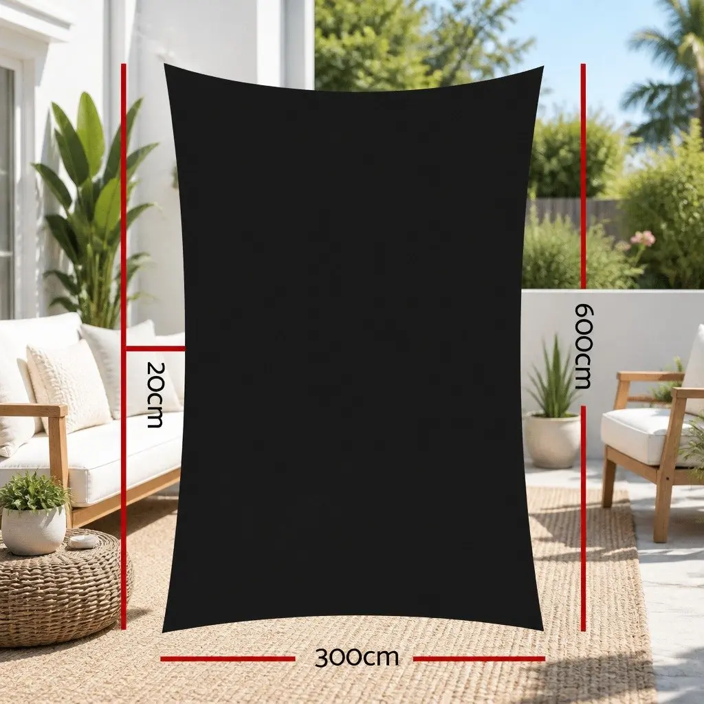 Black Rectangle Shade Sail 3x6m 280GSM UV Block