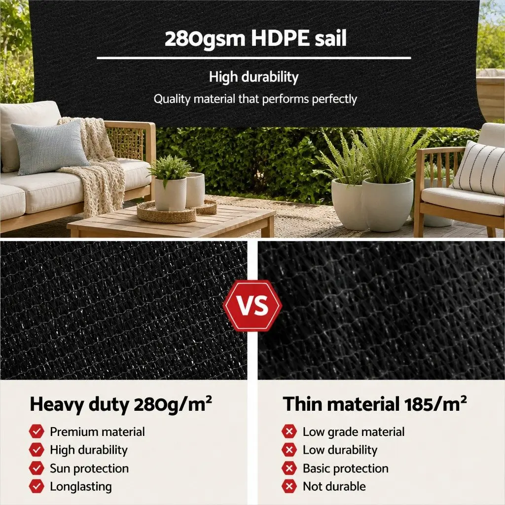 Black Rectangle Shade Sail 3x6m 280GSM UV Block