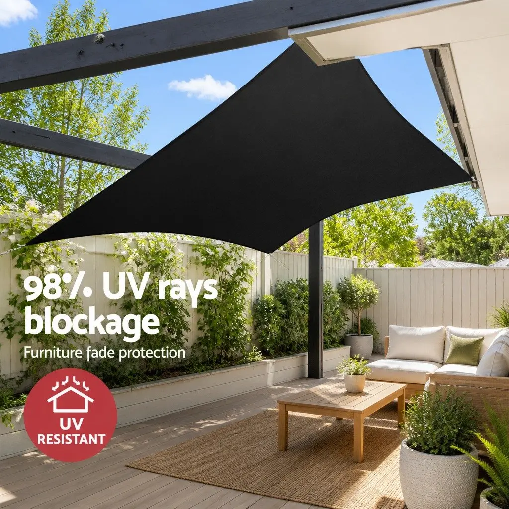 Black Rectangle Shade Sail 3x6m 280GSM UV Block