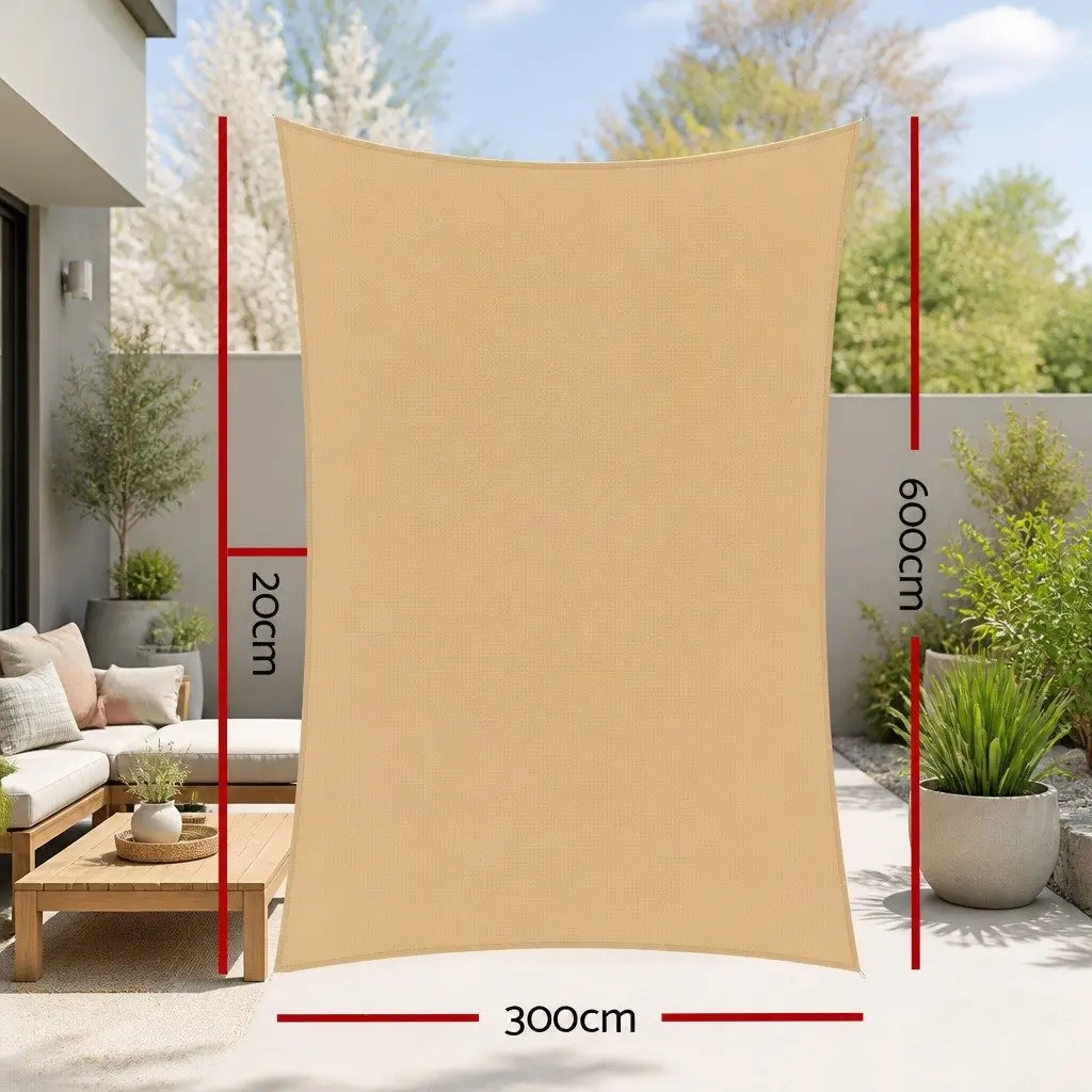 Rectangle Shade Sail 3x6m Sand for UV Protection