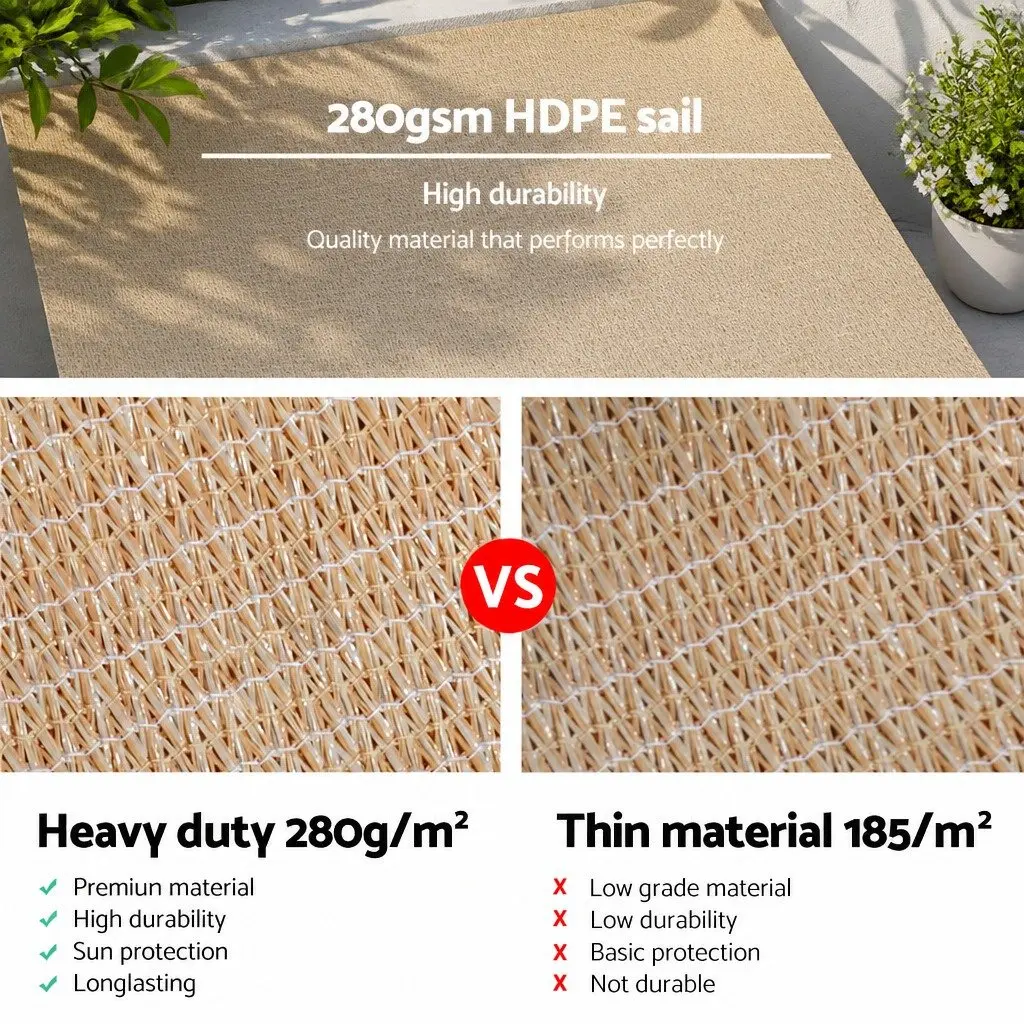 Rectangle Shade Sail 3x6m Sand for UV Protection