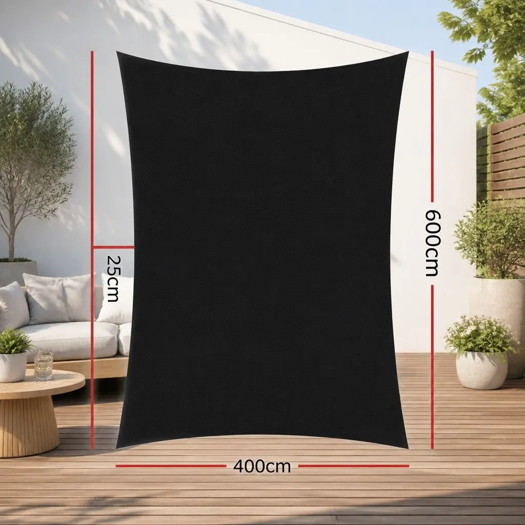 Rectangle Shade Sail 4x6m Black UV Protection
