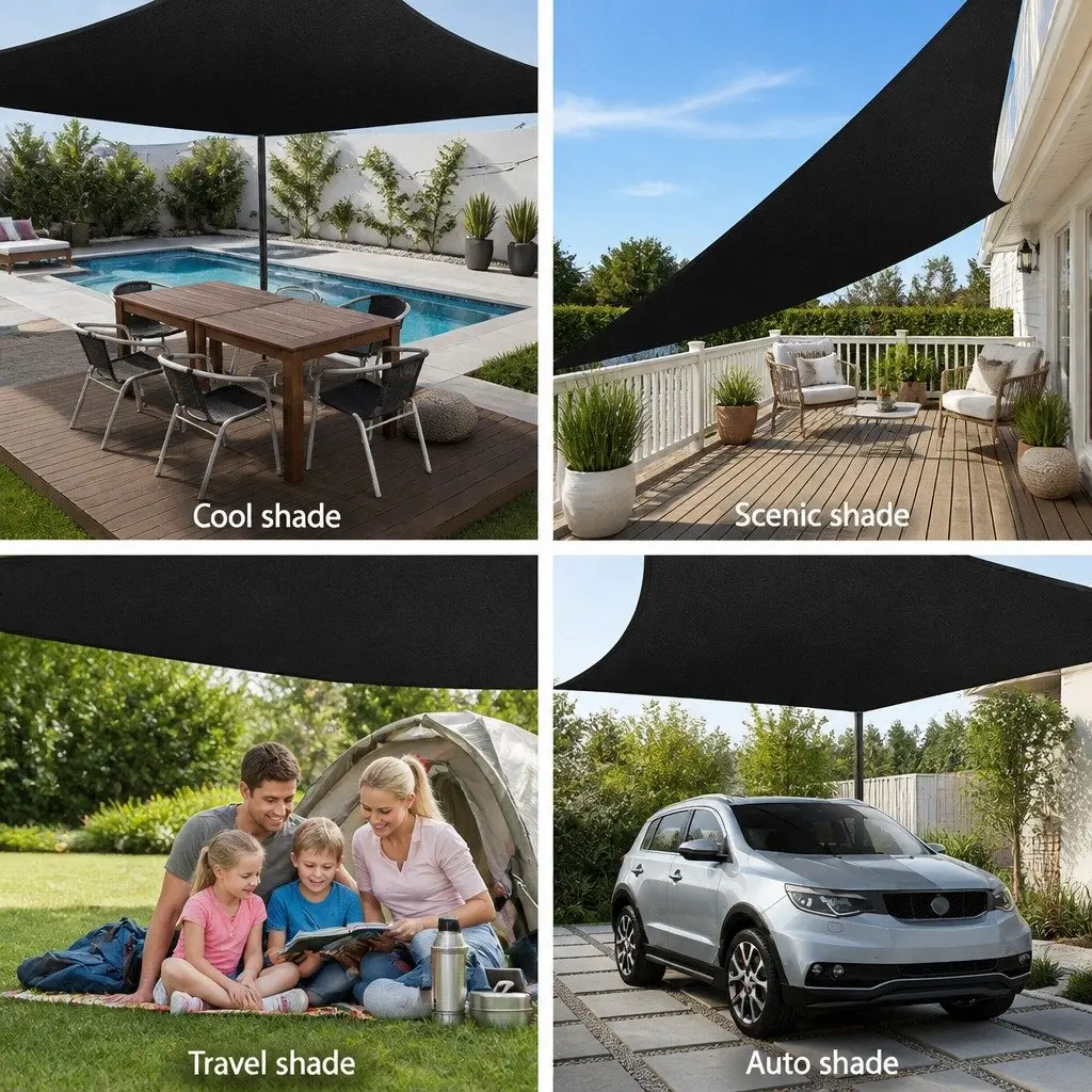 Rectangle Shade Sail 4x6m Black UV Protection