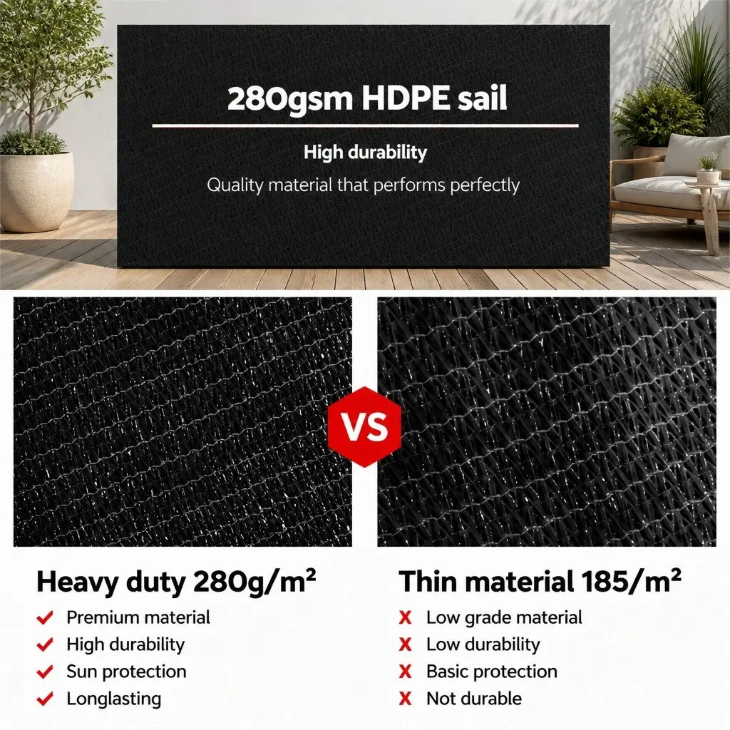Rectangle Shade Sail 4x6m Black UV Protection