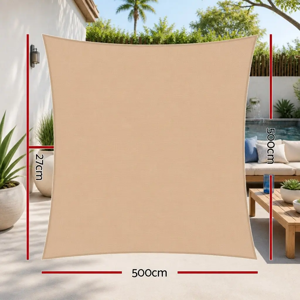 Shade Sail 5x5m Square UV Protection Outdoor Patio Pool Deck Sunshade Cloth Sand