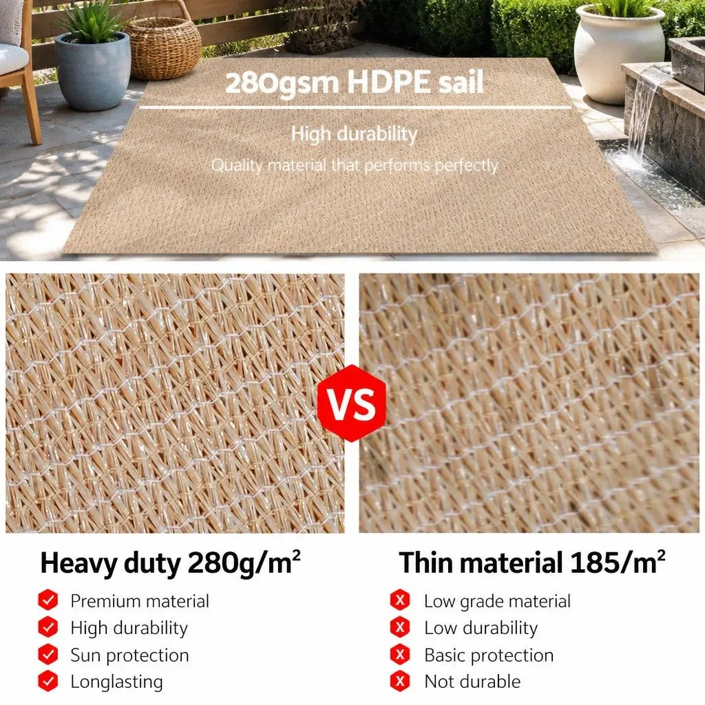 Shade Sail 5x5m Square UV Protection Outdoor Patio Pool Deck Sunshade Cloth Sand