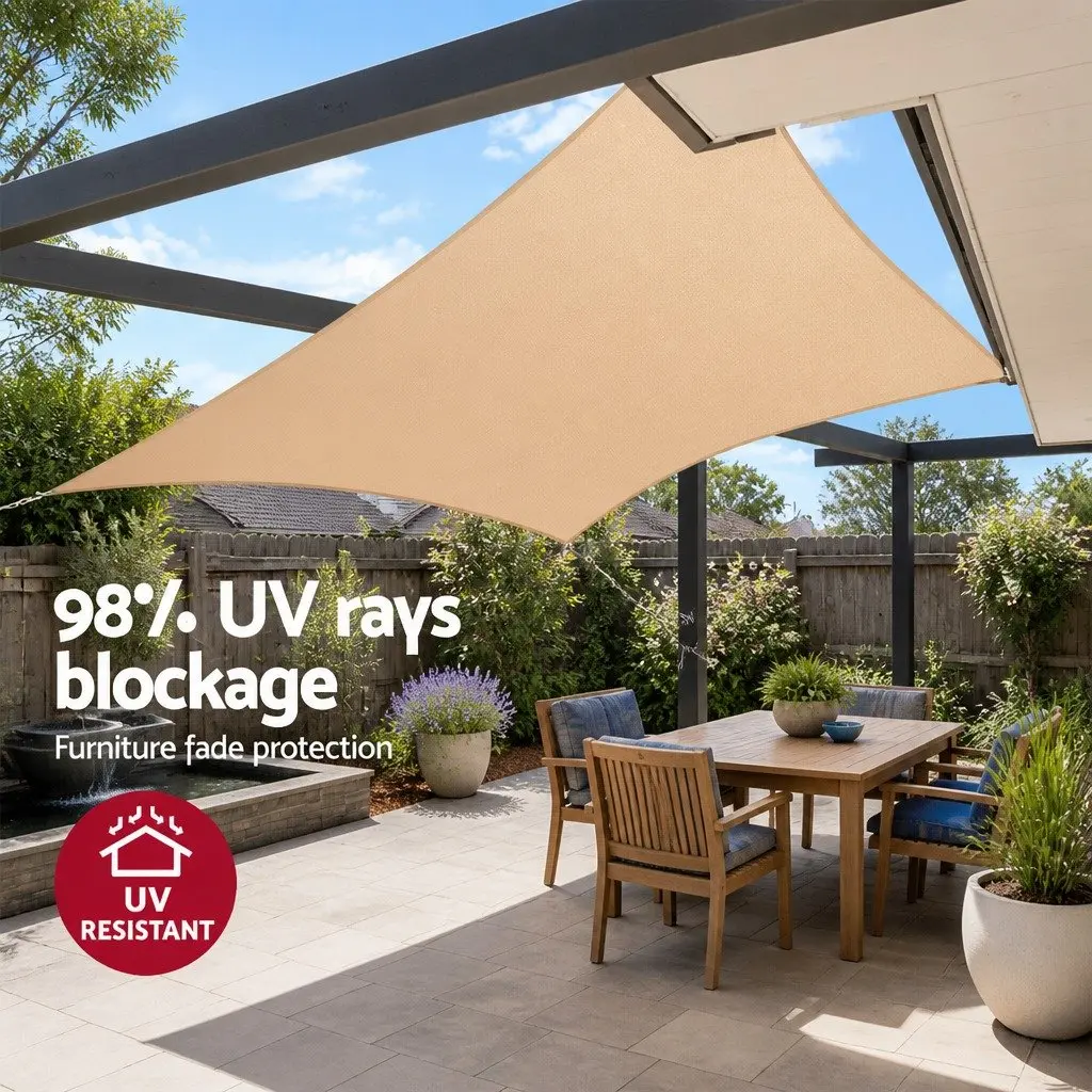 Shade Sail 5x5m Square UV Protection Outdoor Patio Pool Deck Sunshade Cloth Sand