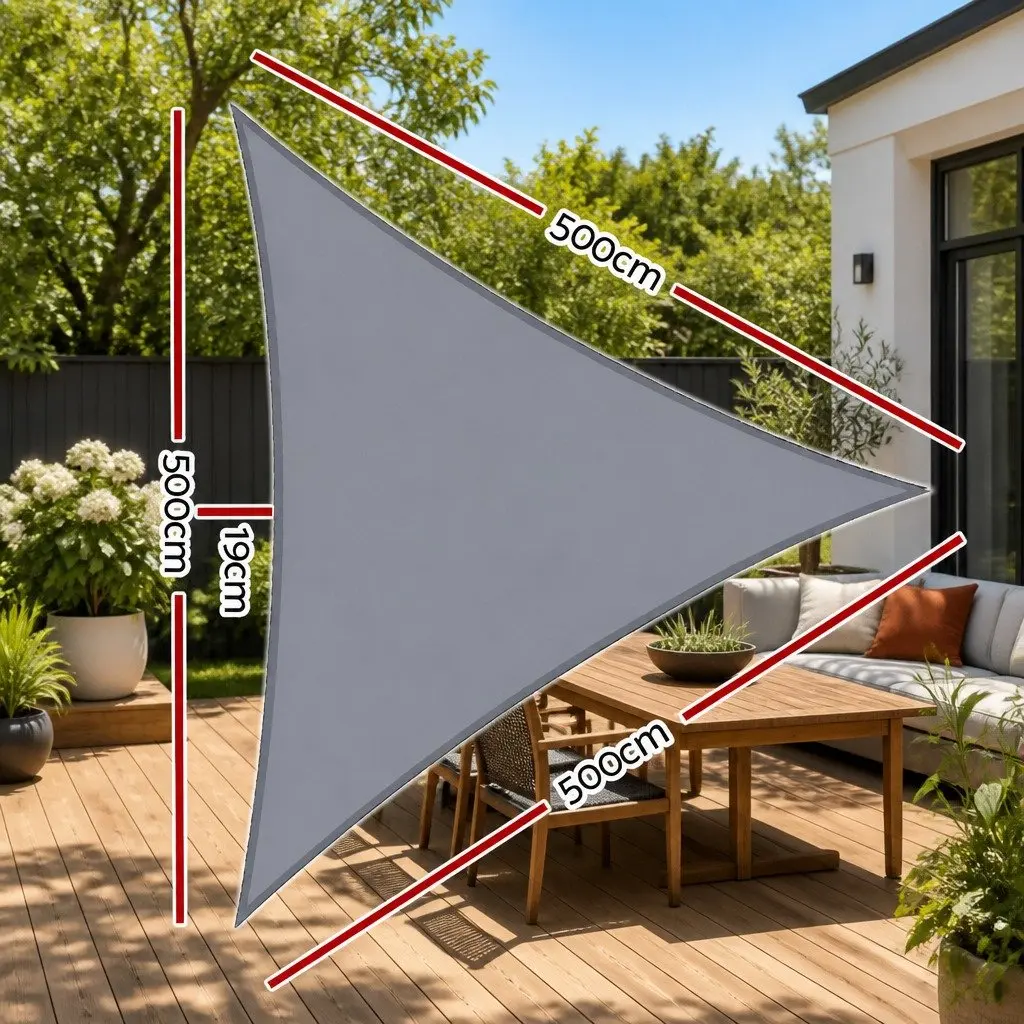 Triangle Shade Sail Polyethylene 5m Grey Outdoor Sun Shelter Garden Patio Pool Cover