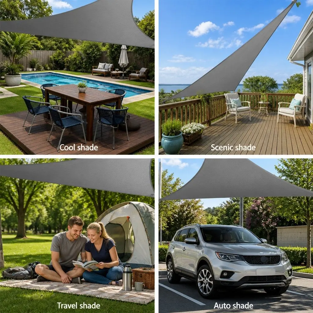 Triangle Shade Sail Polyethylene 5m Grey Outdoor Sun Shelter Garden Patio Pool Cover