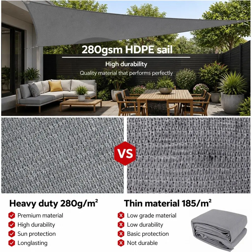 Triangle Shade Sail Polyethylene 5m Grey Outdoor Sun Shelter Garden Patio Pool Cover