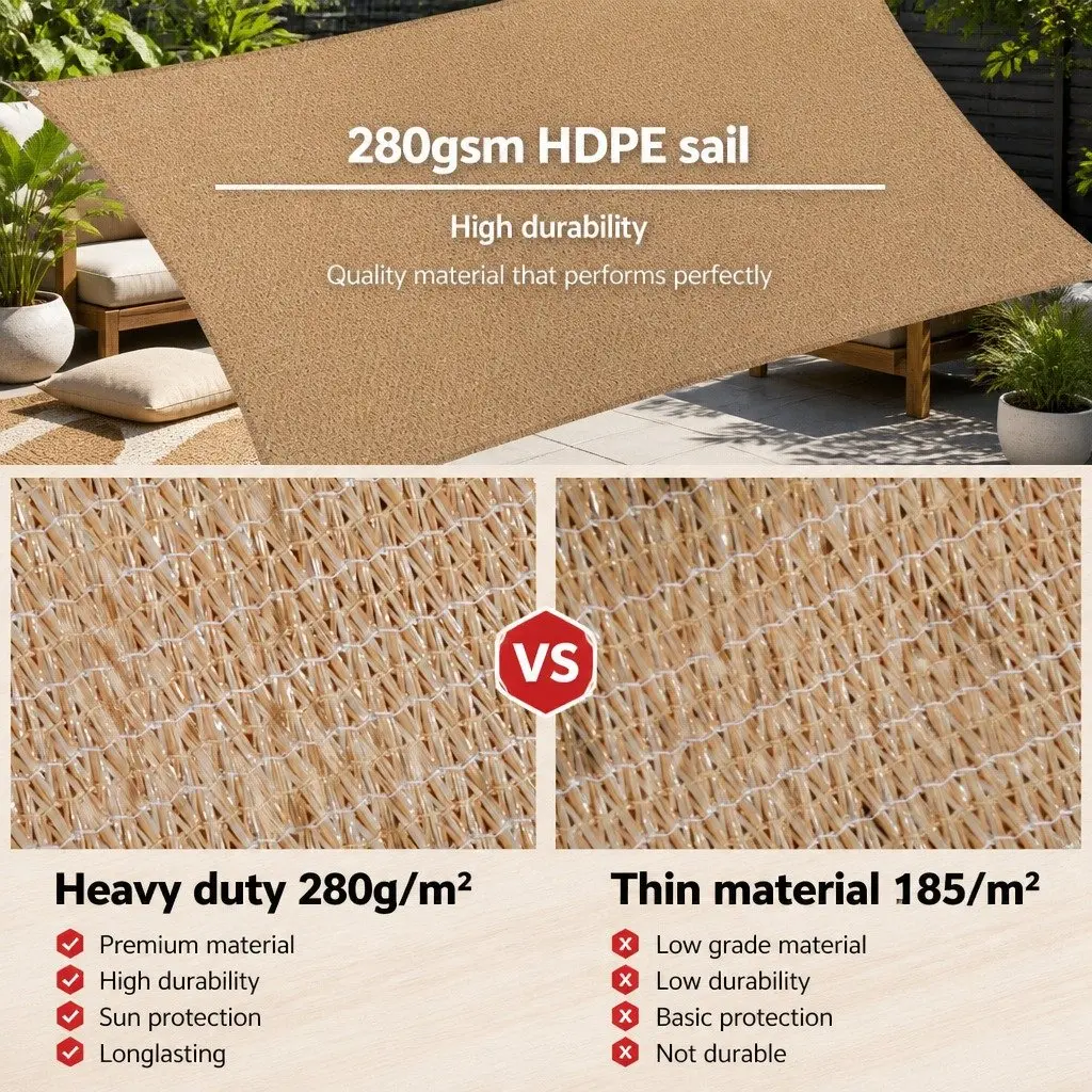 Rectangle Shade Sail 5x6m Sand for Outdoor Use