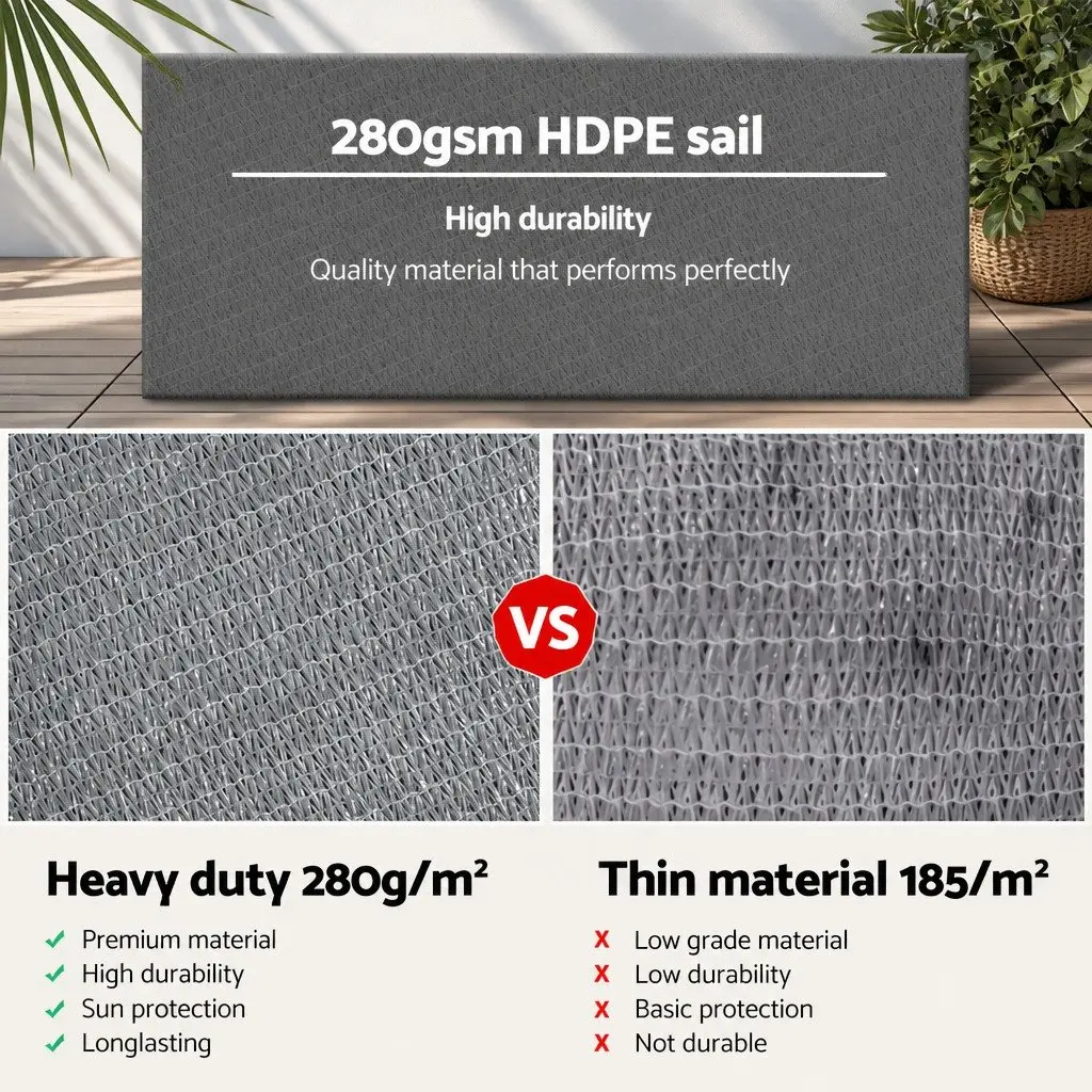6x6m Grey Rectangle Shade Sail for UV Protection