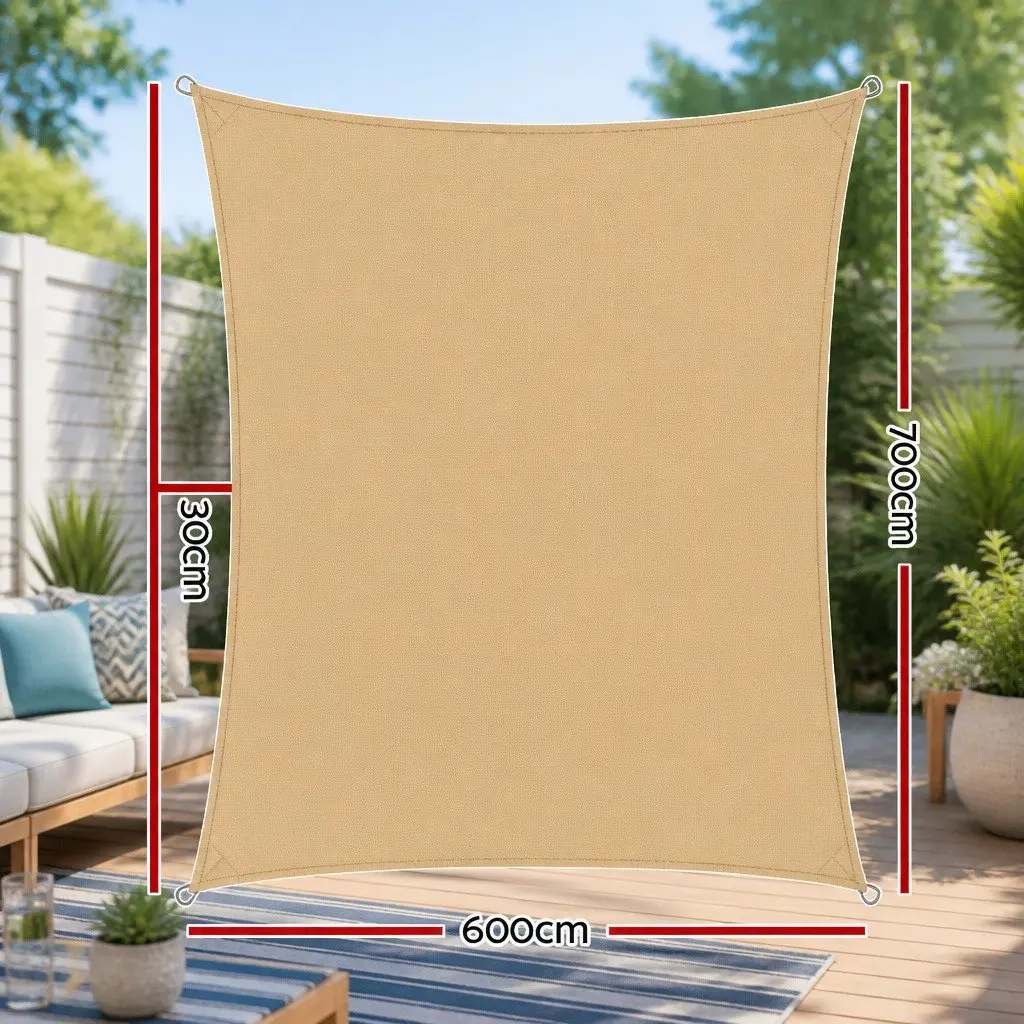 Sand Rectangle Shade Sail 6x7m 280GSM UV Block