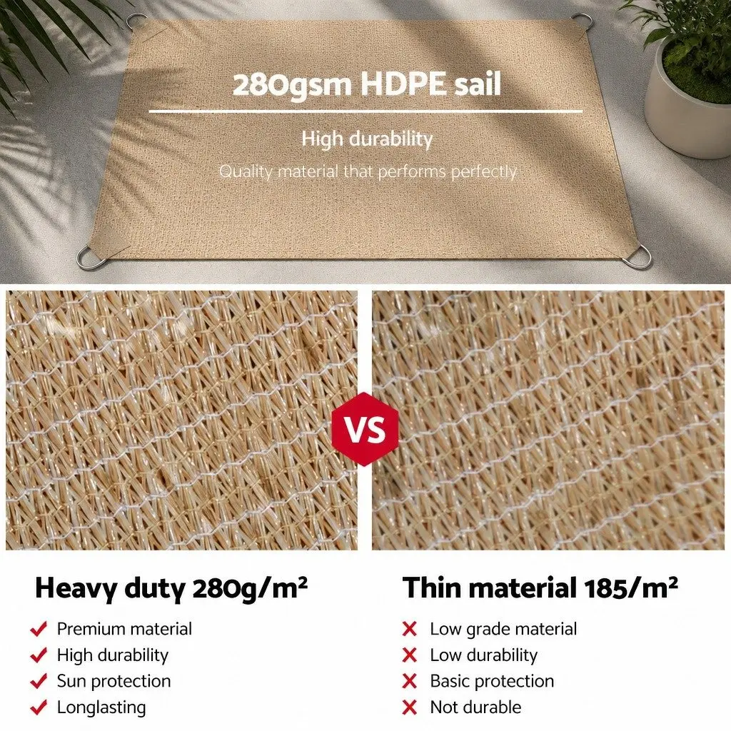 Sand Rectangle Shade Sail 6x7m 280GSM UV Block