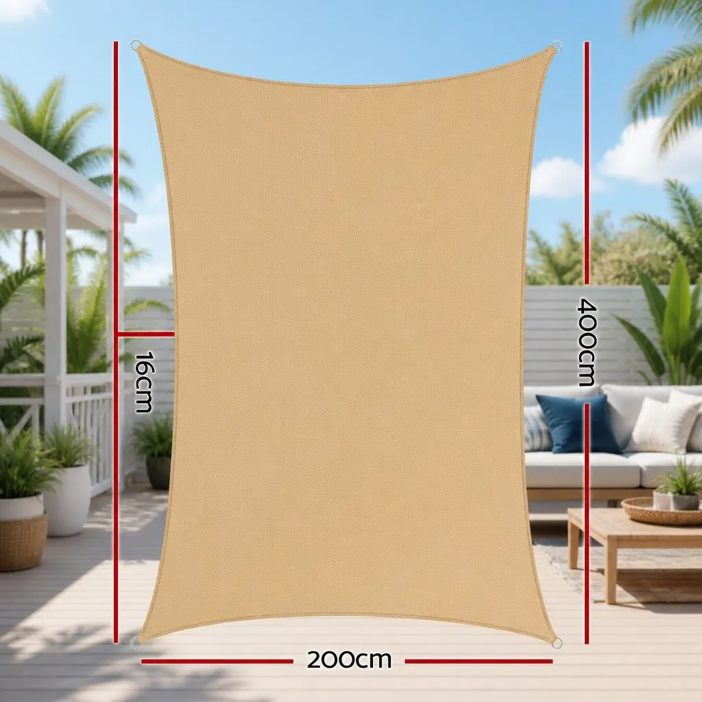 Rectangle Shade Sail 2x4m Sand UV Protection Outdoor Patio Pool Garden Sunshade