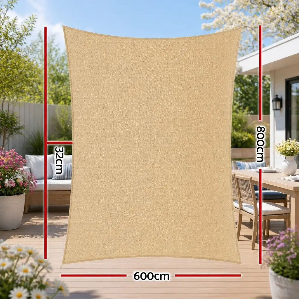 6x8m Rectangle Shade Sail 185GSM UV Protection