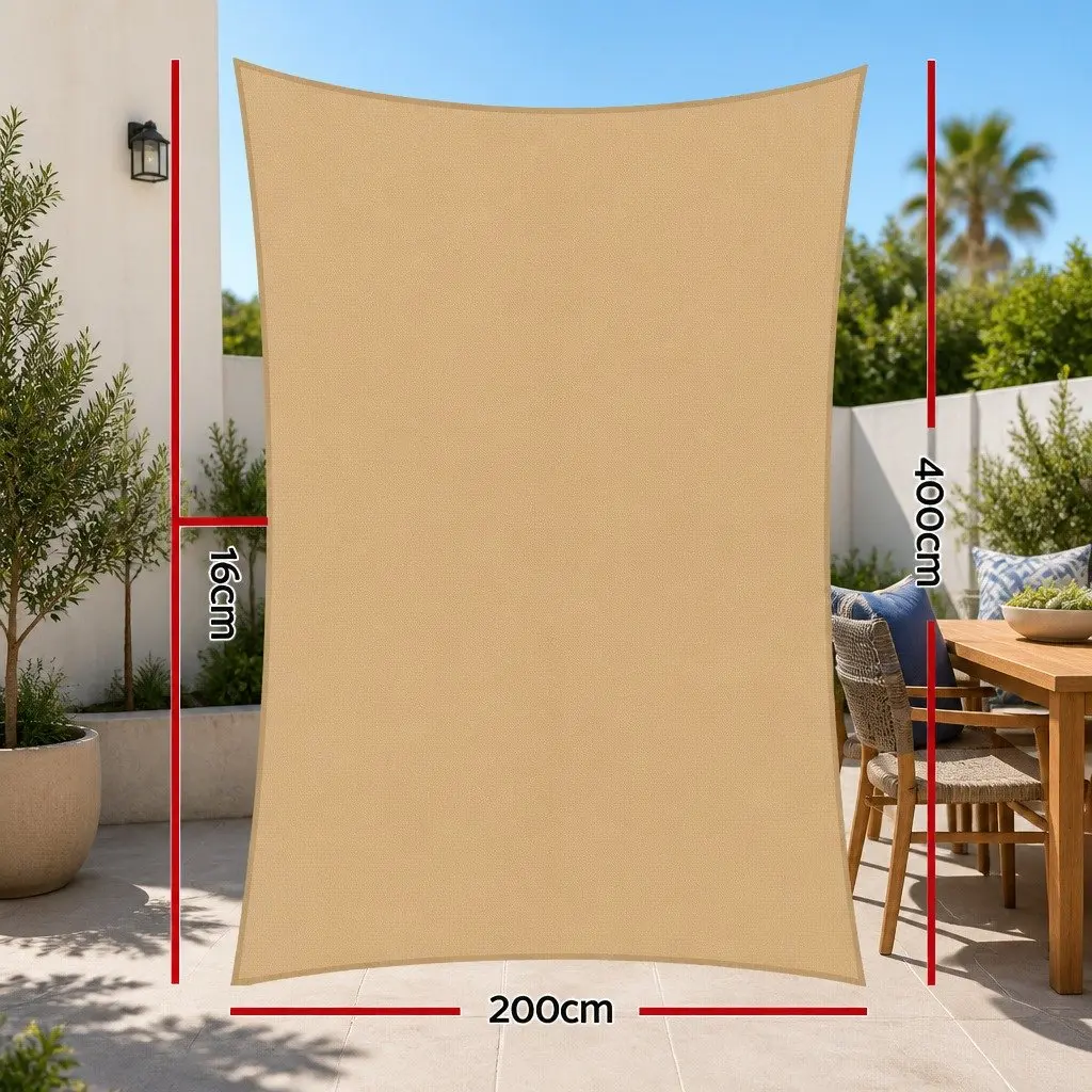 Waterproof Shade Sail 2x4m Rectangle Sand UV Block Outdoor Canopy