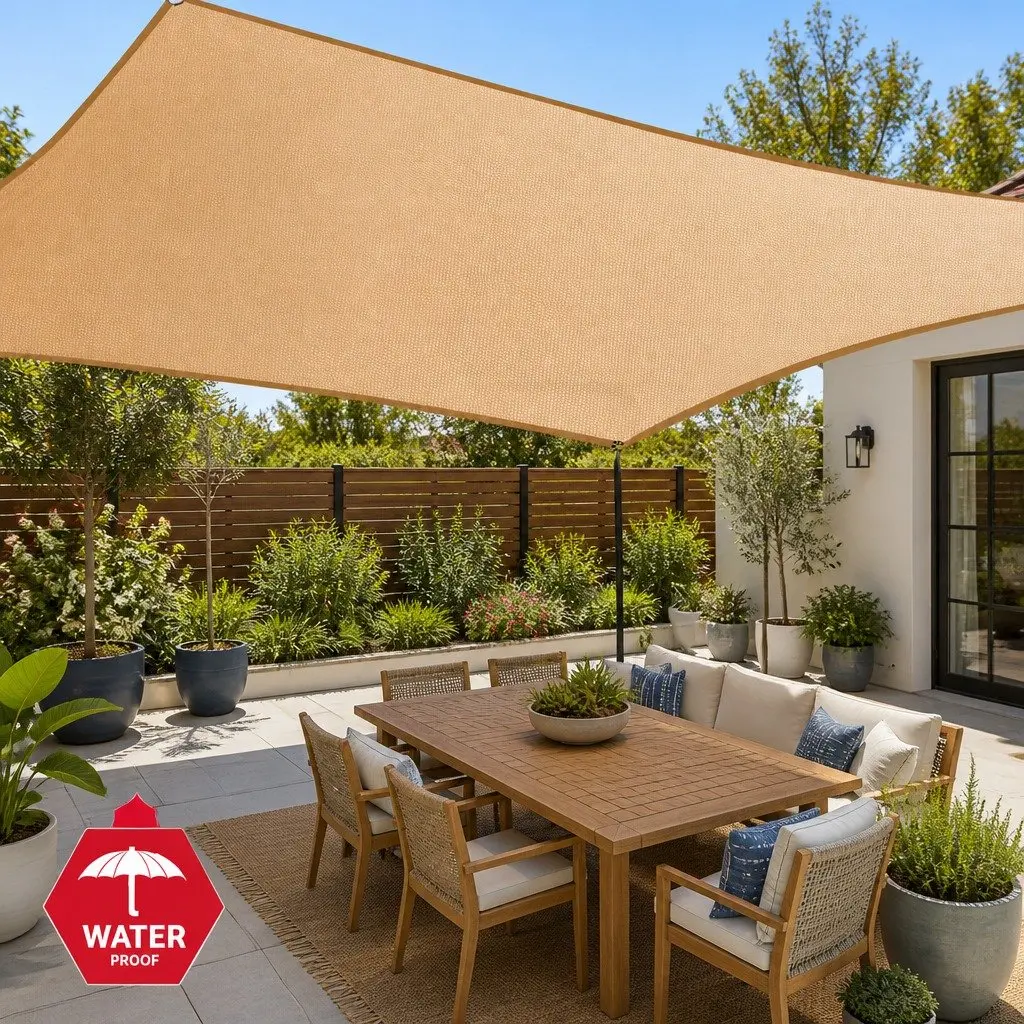Waterproof Shade Sail 2x4m Rectangle Sand UV Block Outdoor Canopy