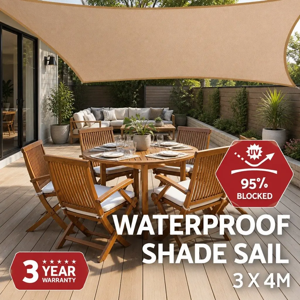 Waterproof Shade Sail 3x4m Rectangle for Outdoor Use