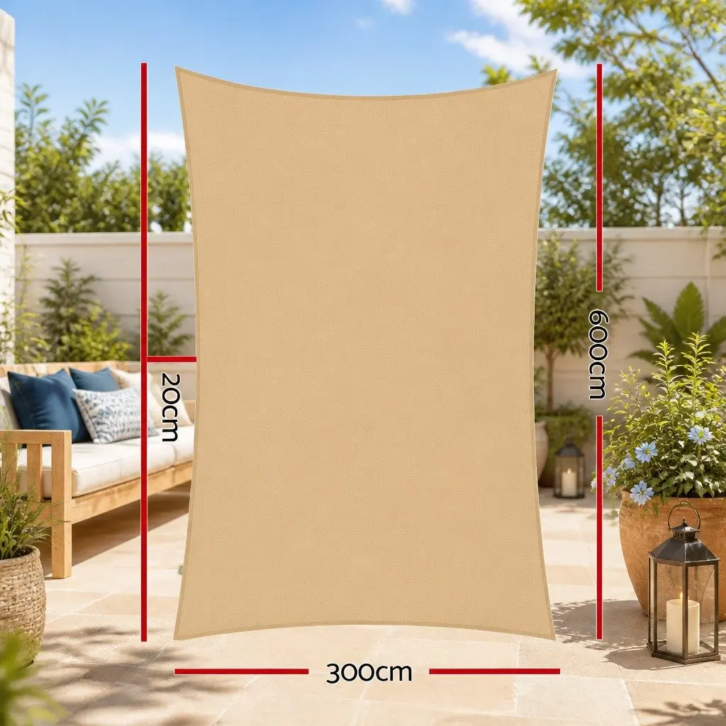 Waterproof Shade Sail 3x6m Rectangle Sand