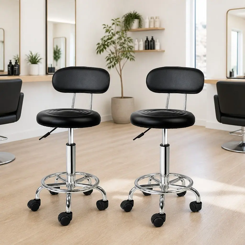 Black Salon Stool with Adjustable Height and Backrest