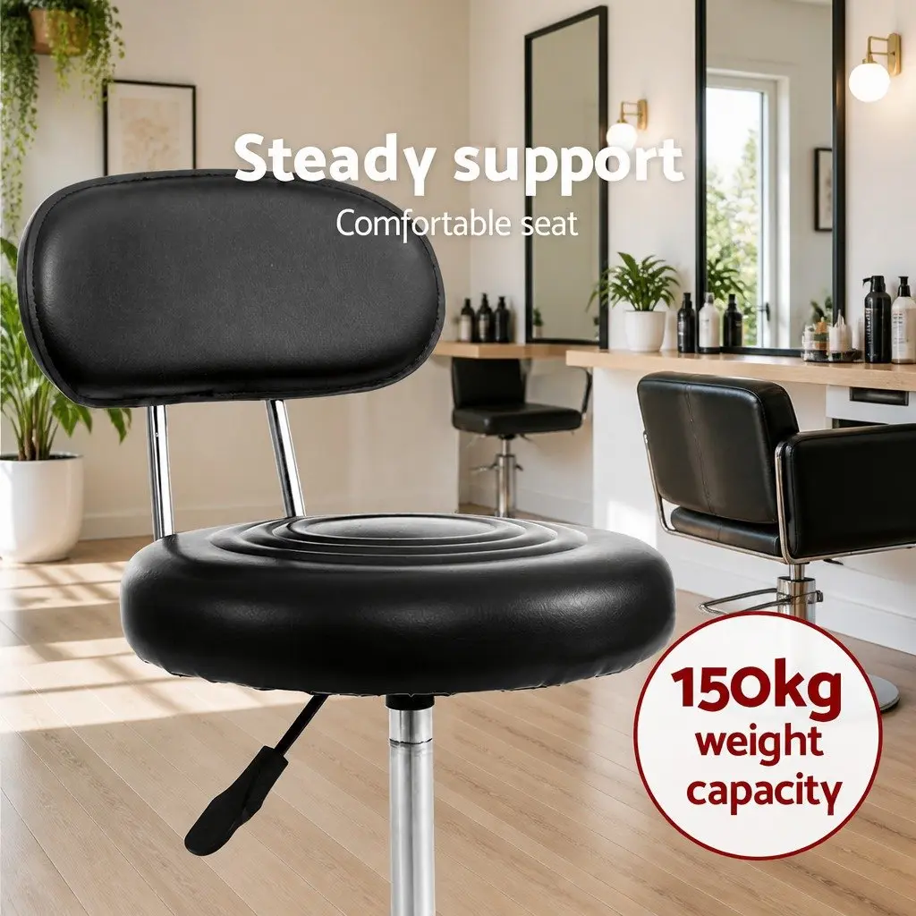 Black Salon Stool with Adjustable Height and Backrest