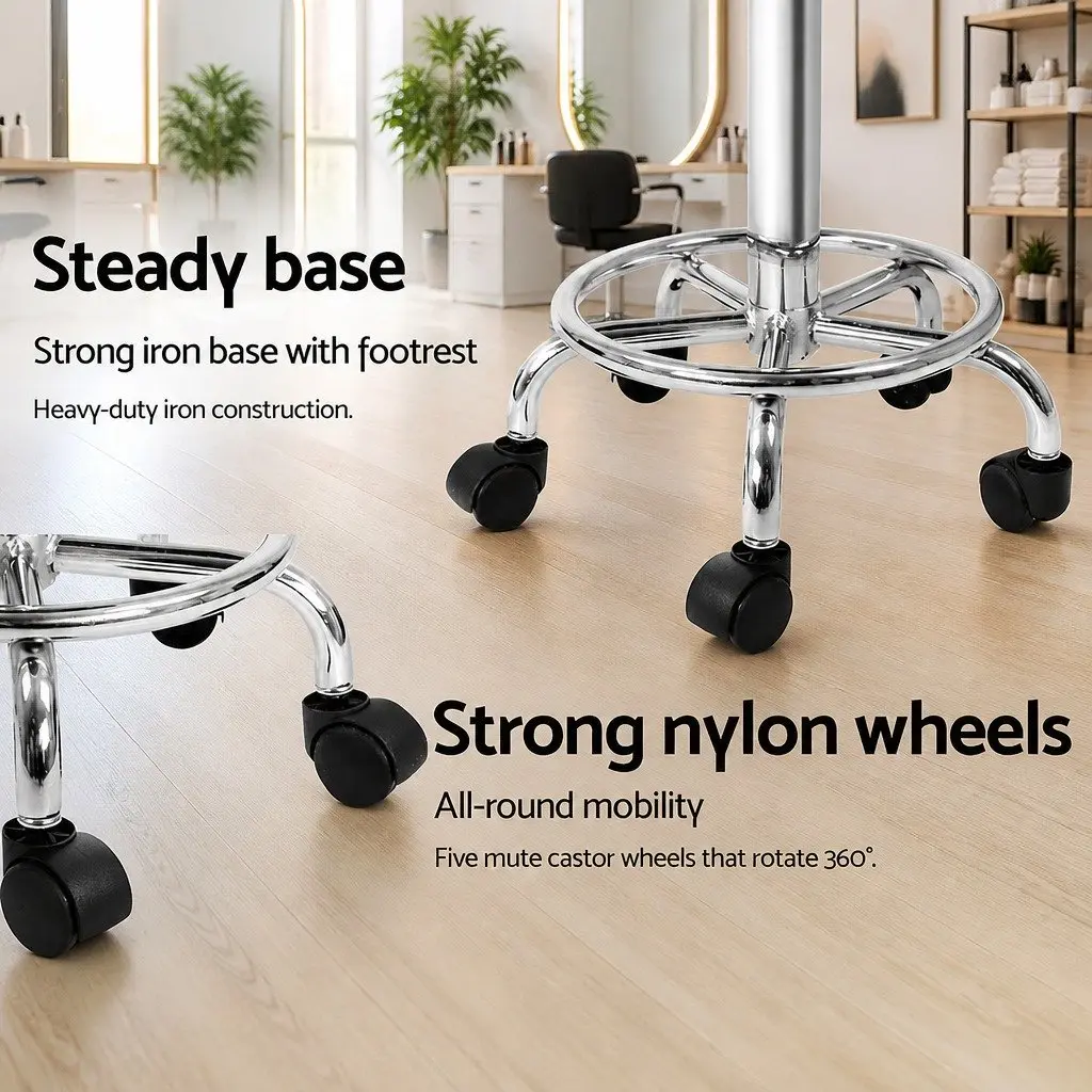 Black Salon Stool with Adjustable Height and Backrest