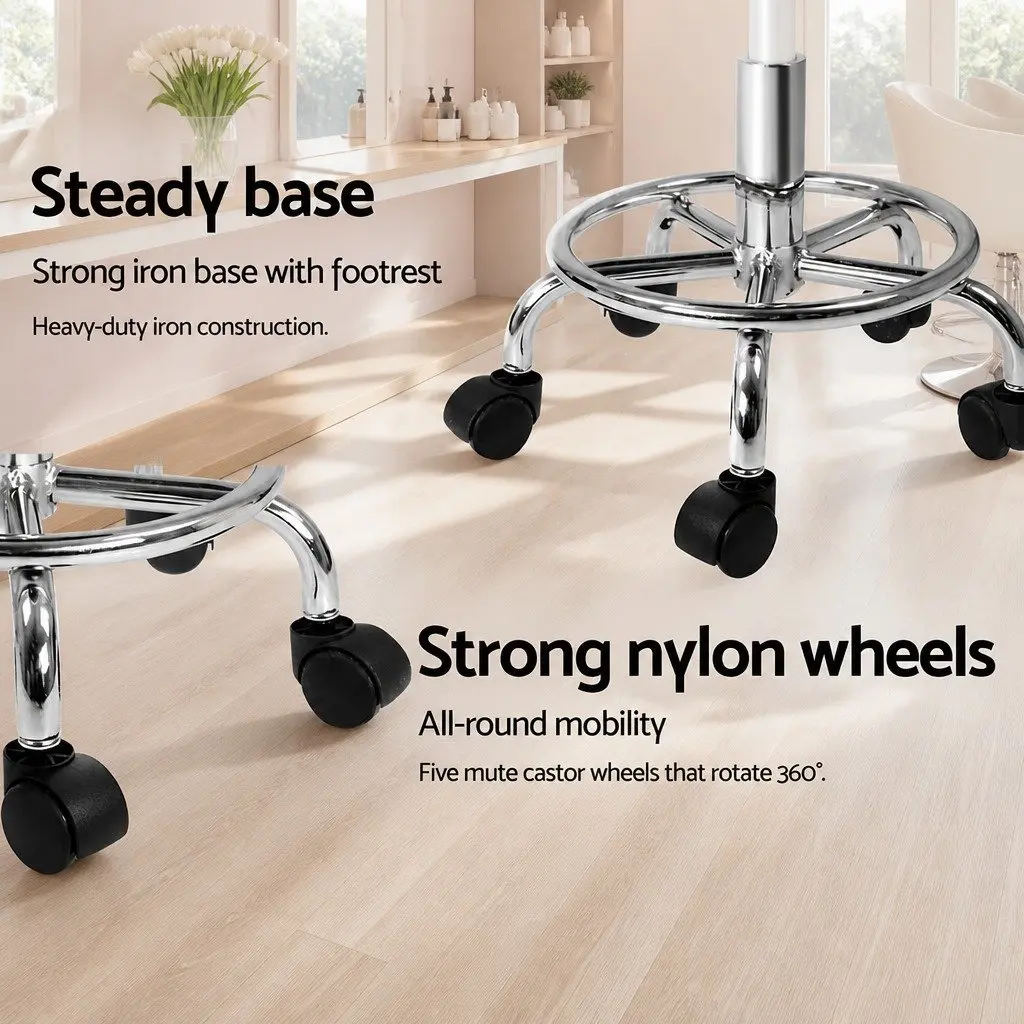 Salon Stool PU Leather Round Seat Adjustable Height Rotating White