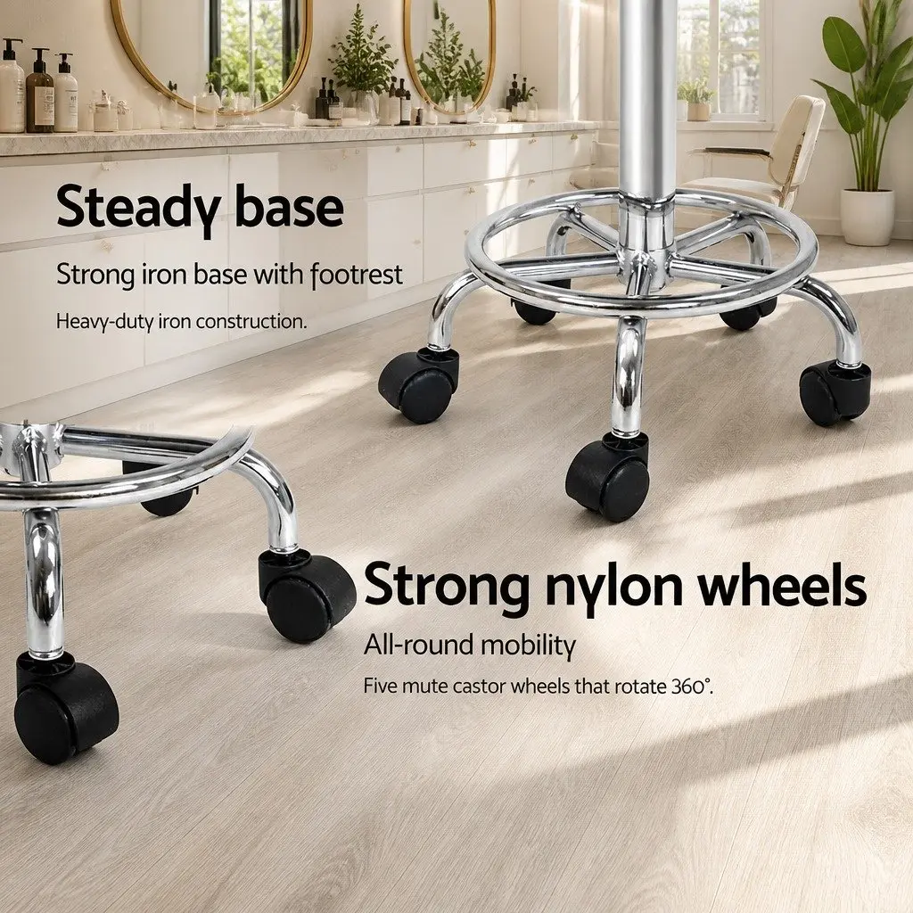 Salon Stool Swivel Chair Backrest Adjustable Height Castor Wheels White x2