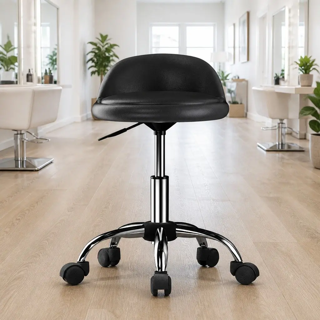 Salon Stool Swivel Chair PVC Leather Adjustable Height Black