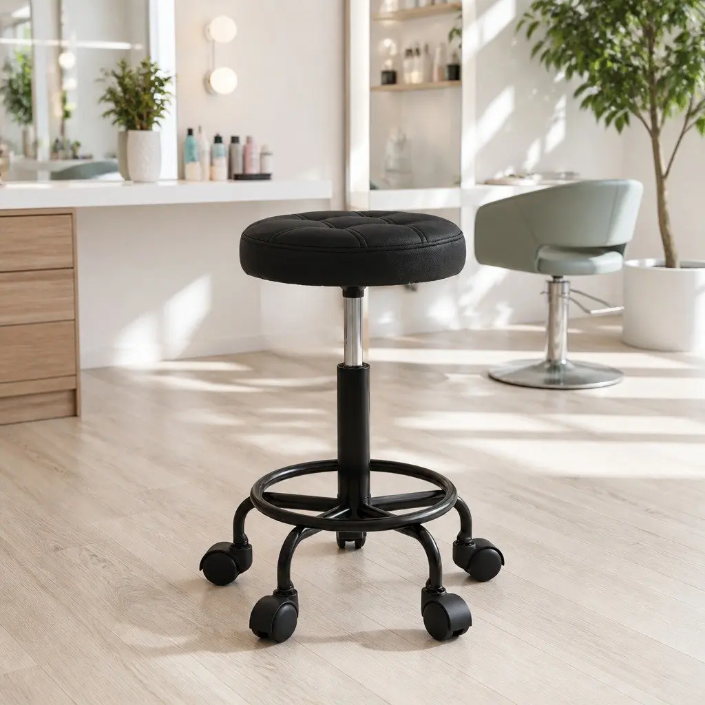 Black Adjustable Height Round Swivel Salon Stool