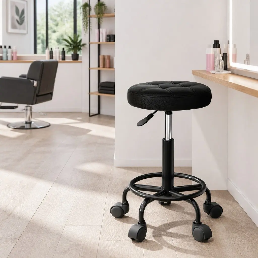 Black Adjustable Height Round Swivel Salon Stool