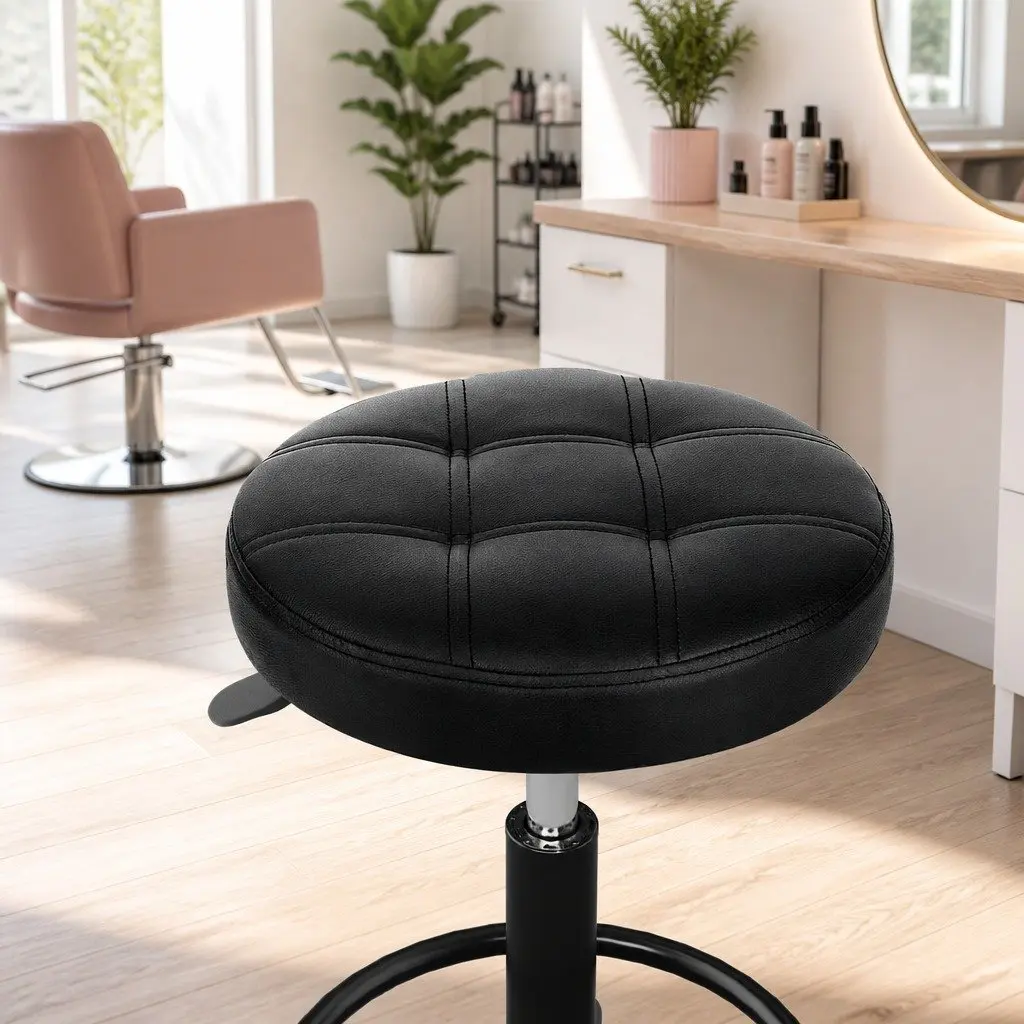 Black Adjustable Height Round Swivel Salon Stool