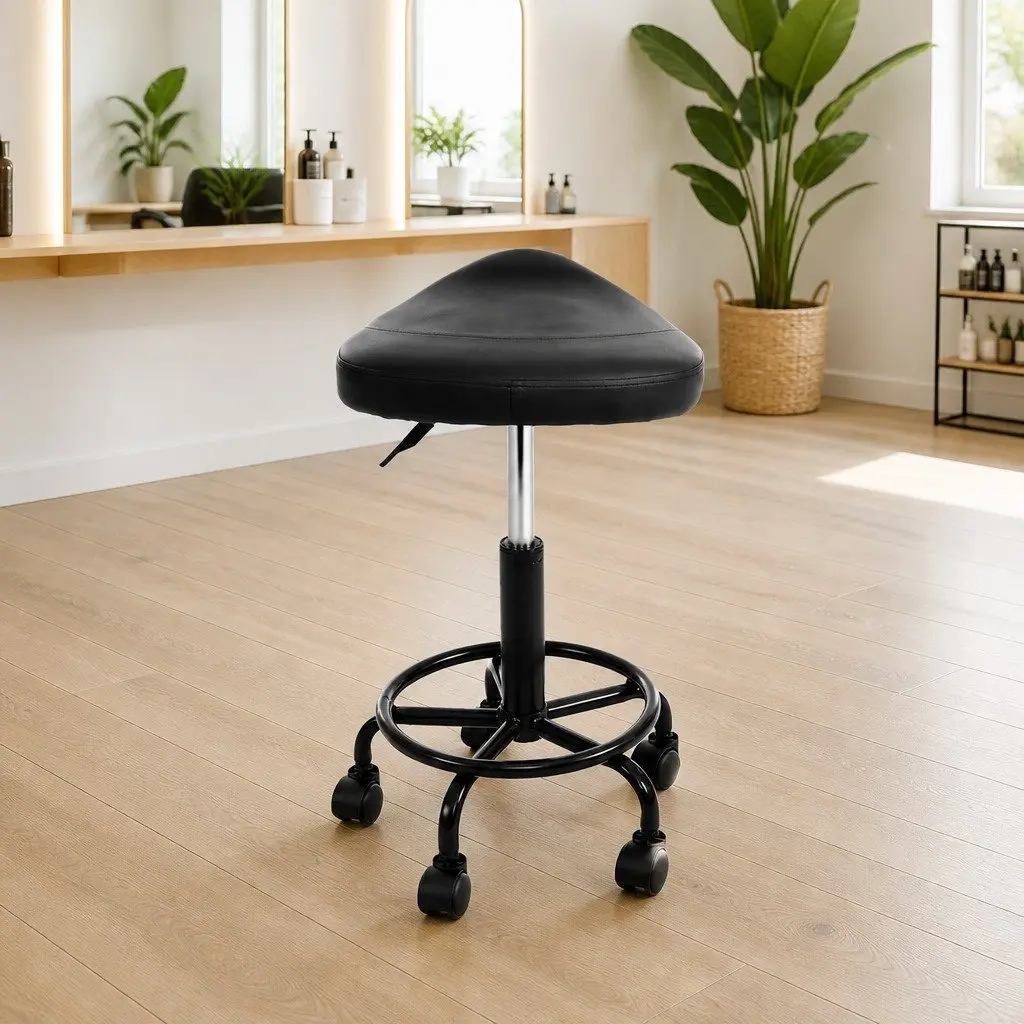Black Saddle Swivel Stool with 360° Rotation