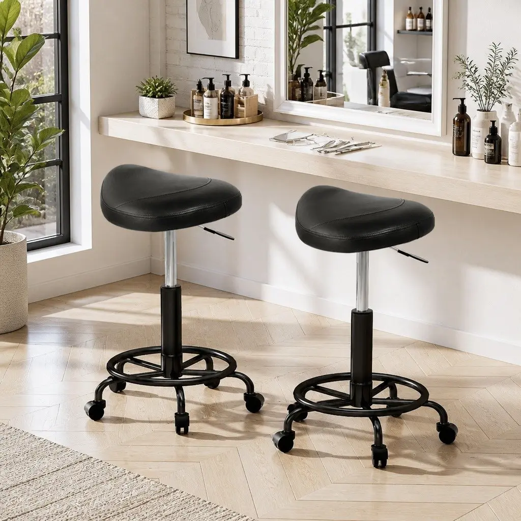 Black Saddle Swivel Stool with 360° Rotation