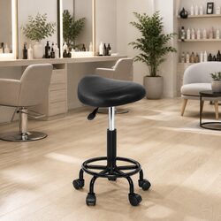 Saddle Swivel Chair with Adjustable Height in Black PU Leather