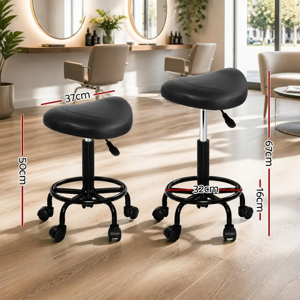 Salon Stool PU Leather Saddle Seat Adjustable Height Black