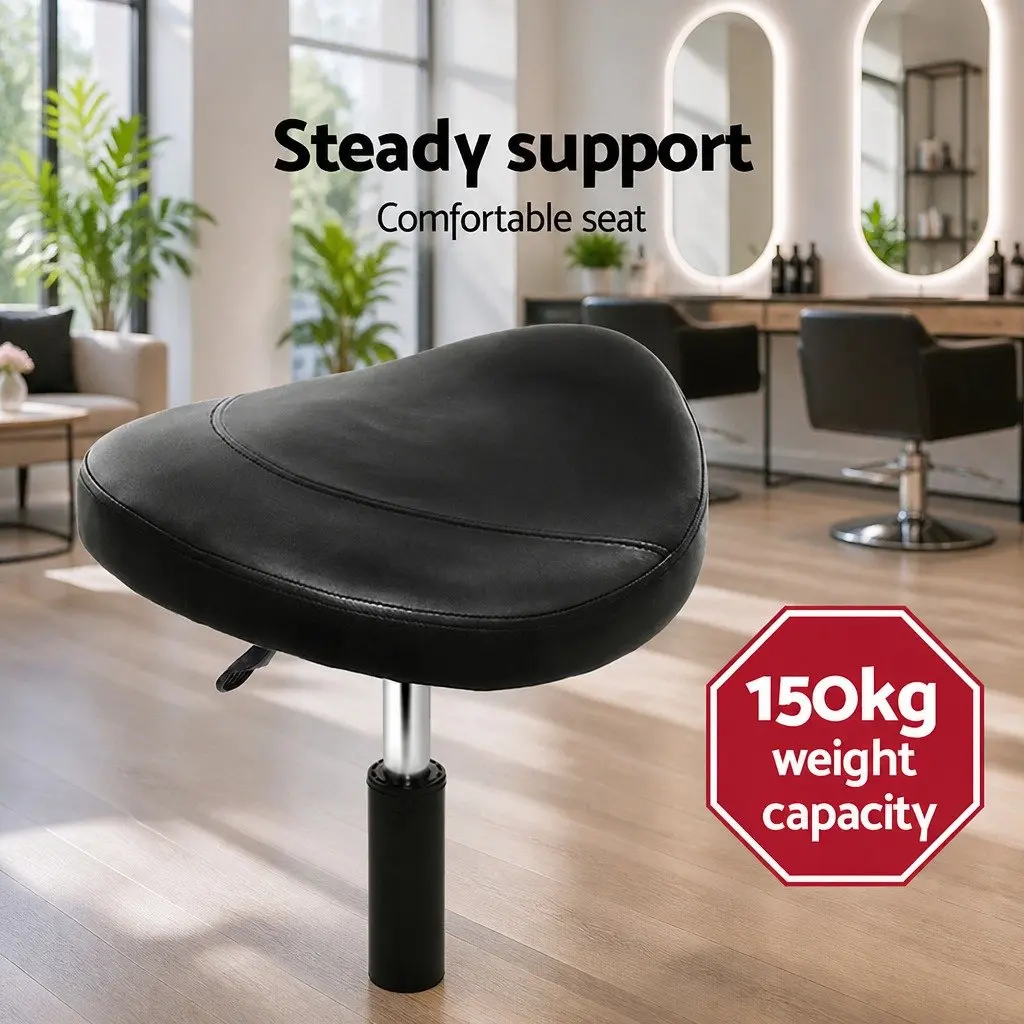 Salon Stool PU Leather Saddle Seat Adjustable Height Black