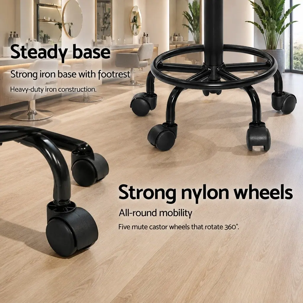 Salon Stool PU Leather Saddle Seat Adjustable Height Black