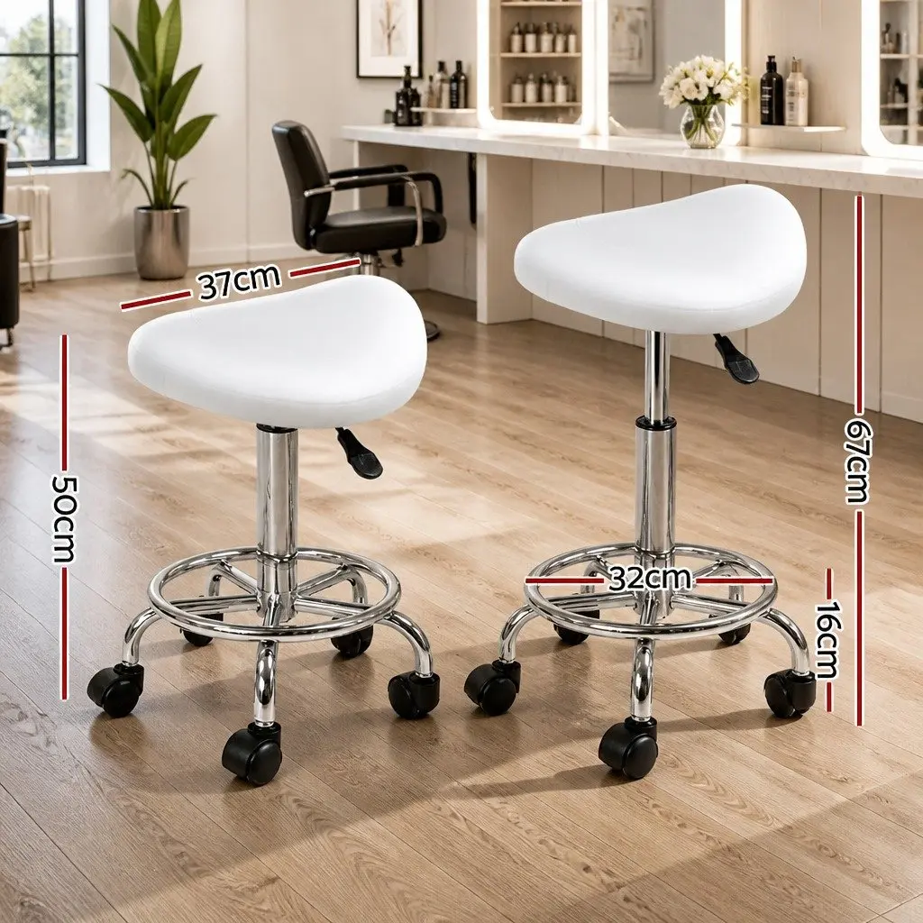 Salon Stool PU Leather White Adjustable Height Chrome Iron Base